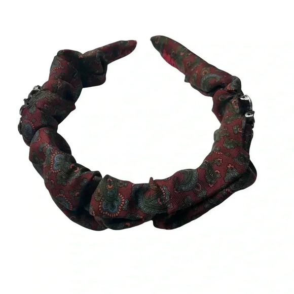 Maroon Multi-Color Paisley Handcrafted Headband Silver-Tone Medallion Crown - Picture 6 of 8